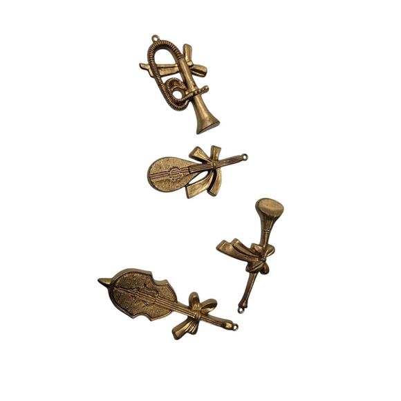 Unbranded Other - 🎺 Vintage Brass Tone Musical Instrument Ornaments Lot 4 Violin Horn Tree Decor